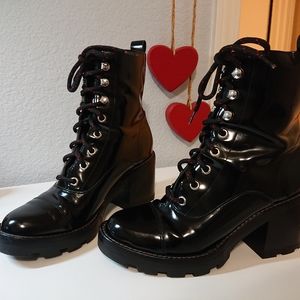 Marc Fisher Wanya Black Patent Leather Combat Boot